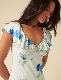 Blue Watercolour Floral Abelia Midi Dress