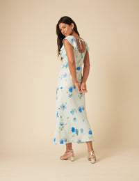 Blue Watercolour Floral Abelia Midi Dress