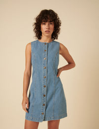 Light Blue Denim Ned Pinafore Mini Dress
