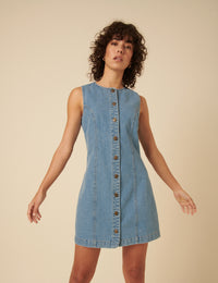 Light Blue Denim Ned Pinafore Mini Dress