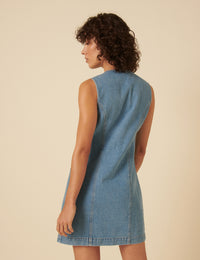 Light Blue Denim Ned Pinafore Mini Dress