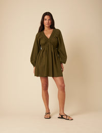 Khaki Long Sleeve Irene Mini Dress Khaki Long Sleeve Irene Mini Dress