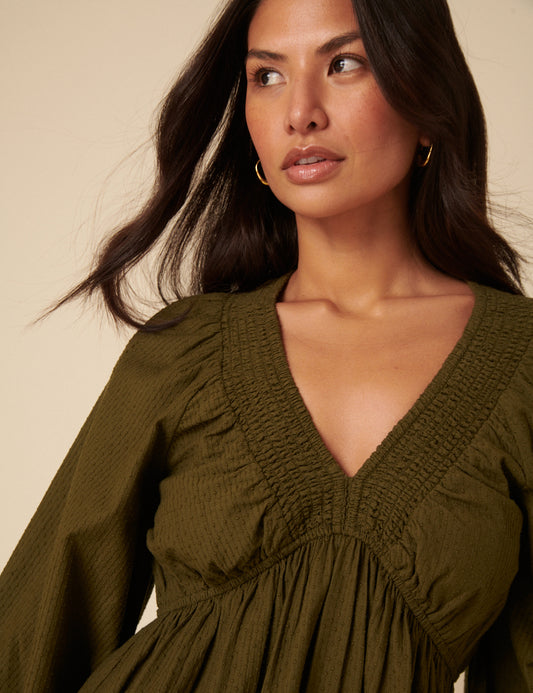 Khaki Long Sleeve Irene Mini Dress Khaki Long Sleeve Irene Mini Dress