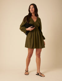 Khaki Long Sleeve Irene Mini Dress