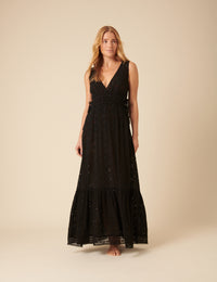 Black Broderie Anglaise Maxi Dress
