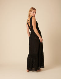 Black Broderie Anglaise Maxi Dress