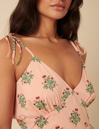 Pink Floral Printed Bellerose Midi Dress