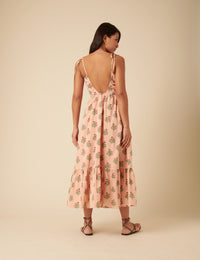 Pink Floral Printed Bellerose Midi Dress