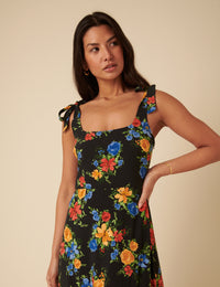 Black Floral Adrian Midi Dress
