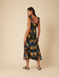 Black Floral Adrian Midi Dress