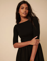 Black Cropped Sleeve A-Line Penni Midi Dress