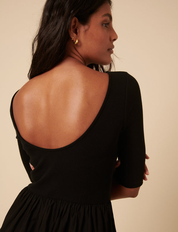 Black Cropped Sleeve A-Line Penni Midi Dress