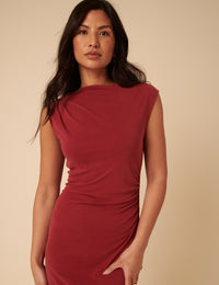 Red Jersey Gathered Side Amber Midi Dress