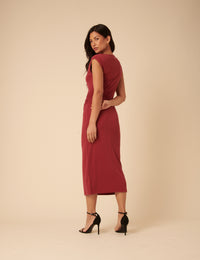 Red Jersey Gathered Side Amber Midi Dress