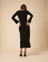 Black Long Sleeve Ruched Belle Midi Dress