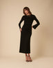 Black Long Sleeve Ruched Belle Midi Dress