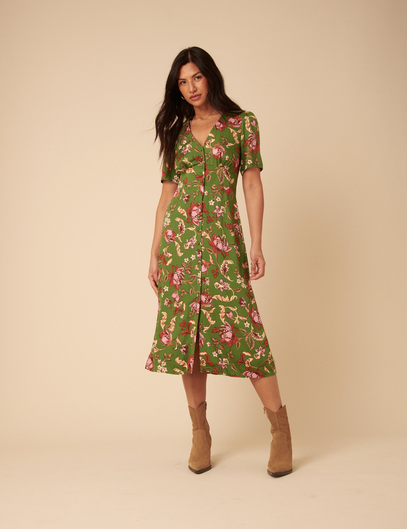 Green Floral Alexa Midi Dress Green Floral Alexa Midi Dress