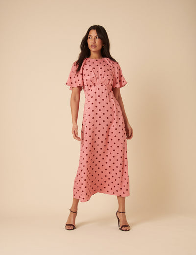 Pink Polka Dot Madeira Midi Dress