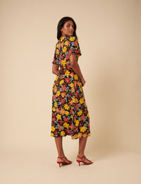 Black Floral Anna Midi Dress