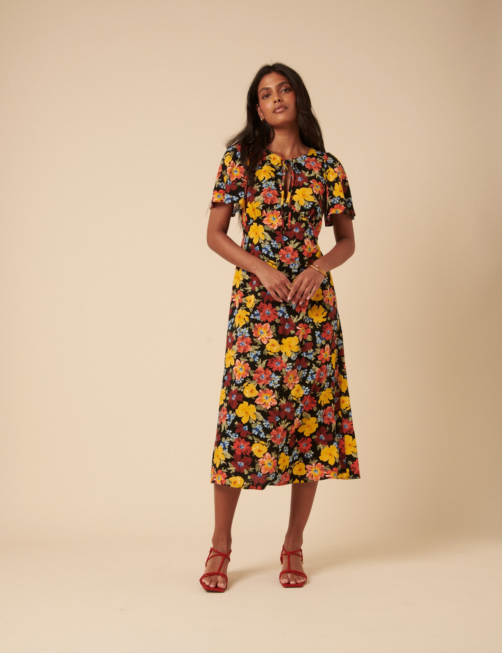 Black Floral Anna Midi Dress Black Floral Anna Midi Dress