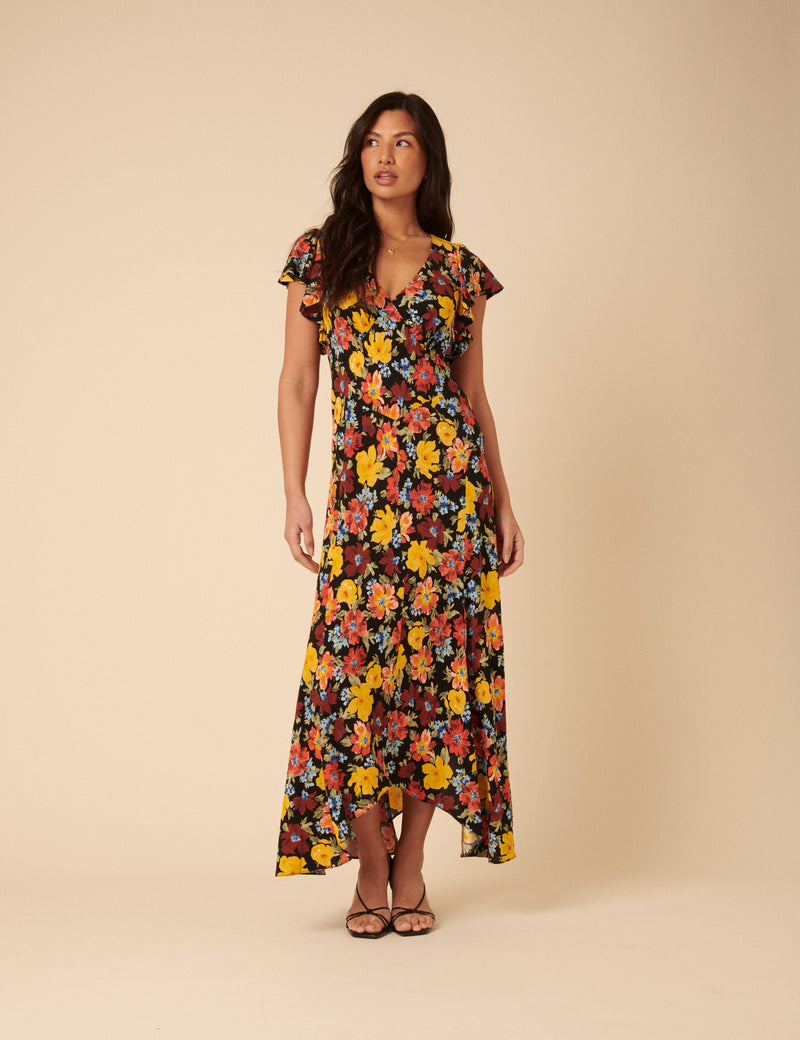 Black Floral Loubelle Midi Dress