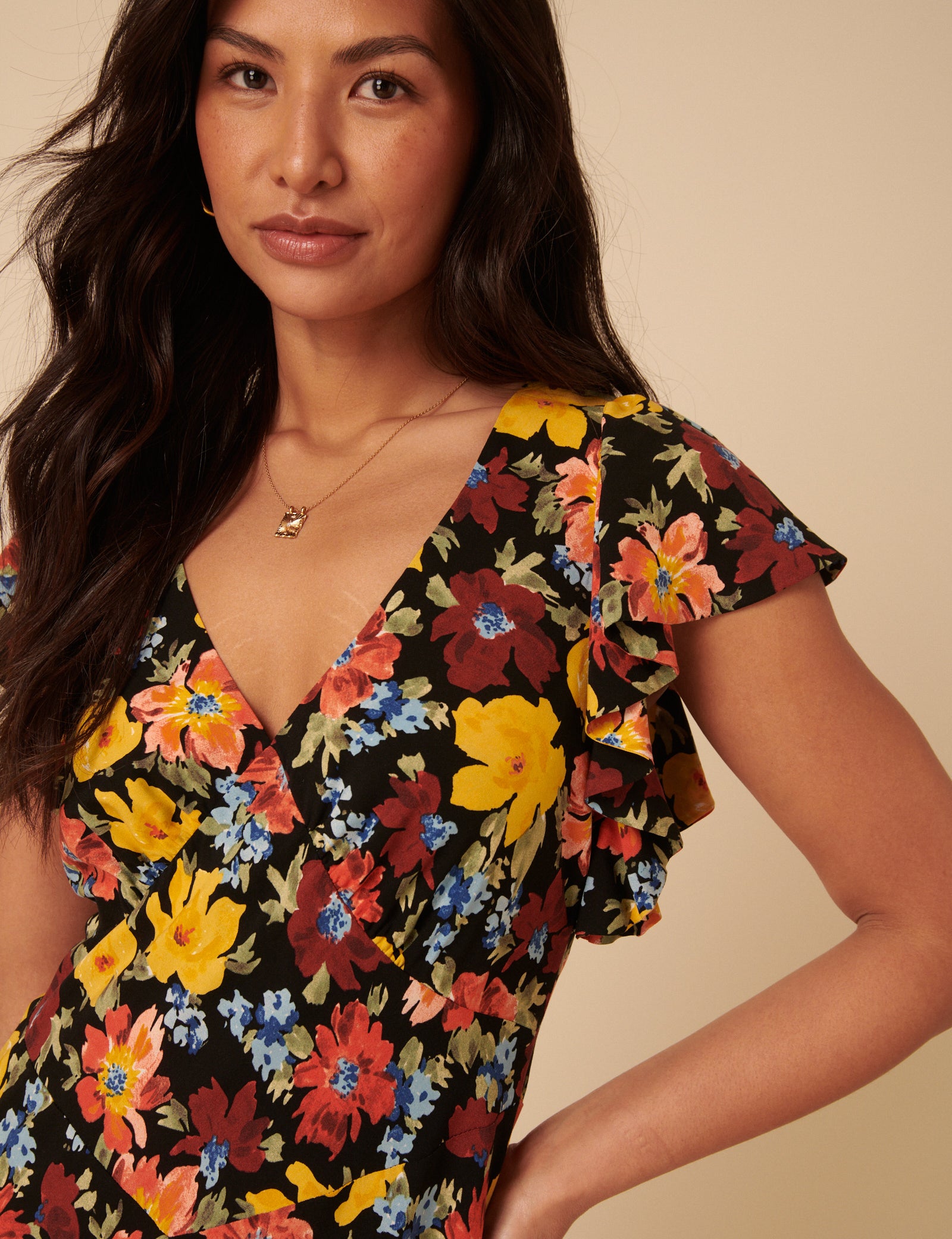 Black Floral Loubelle Midi Dress