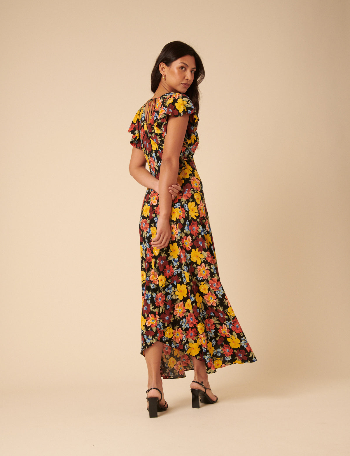 Black Floral Loubelle Midi Dress