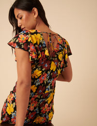 Black Floral Loubelle Midi Dress