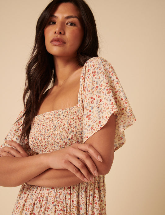 Cream Ditsy Floral Bella Midi Dress Cream Ditsy Floral Bella Midi Dress