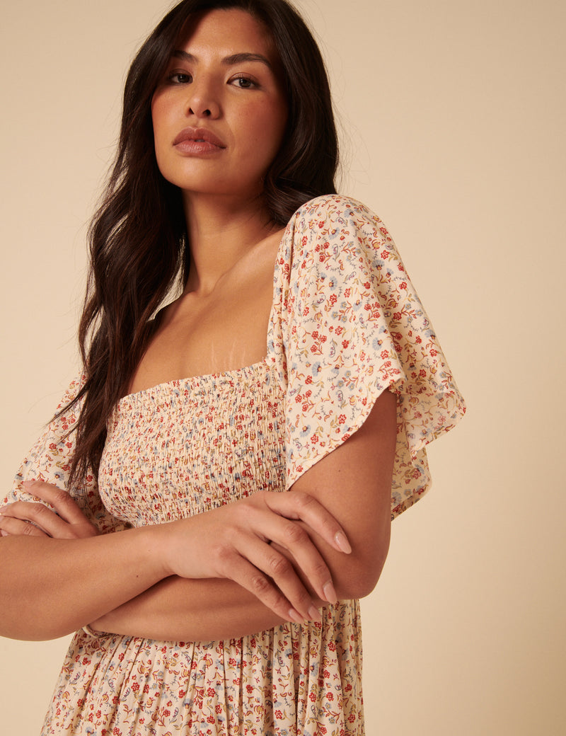 Cream Ditsy Floral Bella Midi Dress