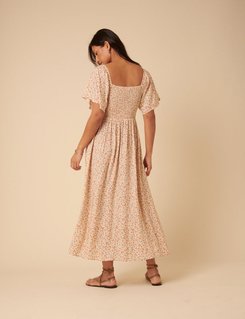 Cream Ditsy Floral Bella Midi Dress