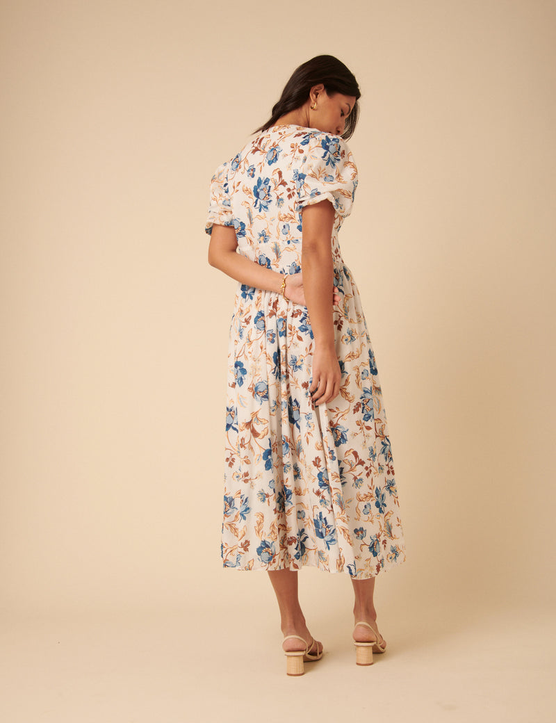 White Floral Starlight Midi Dress