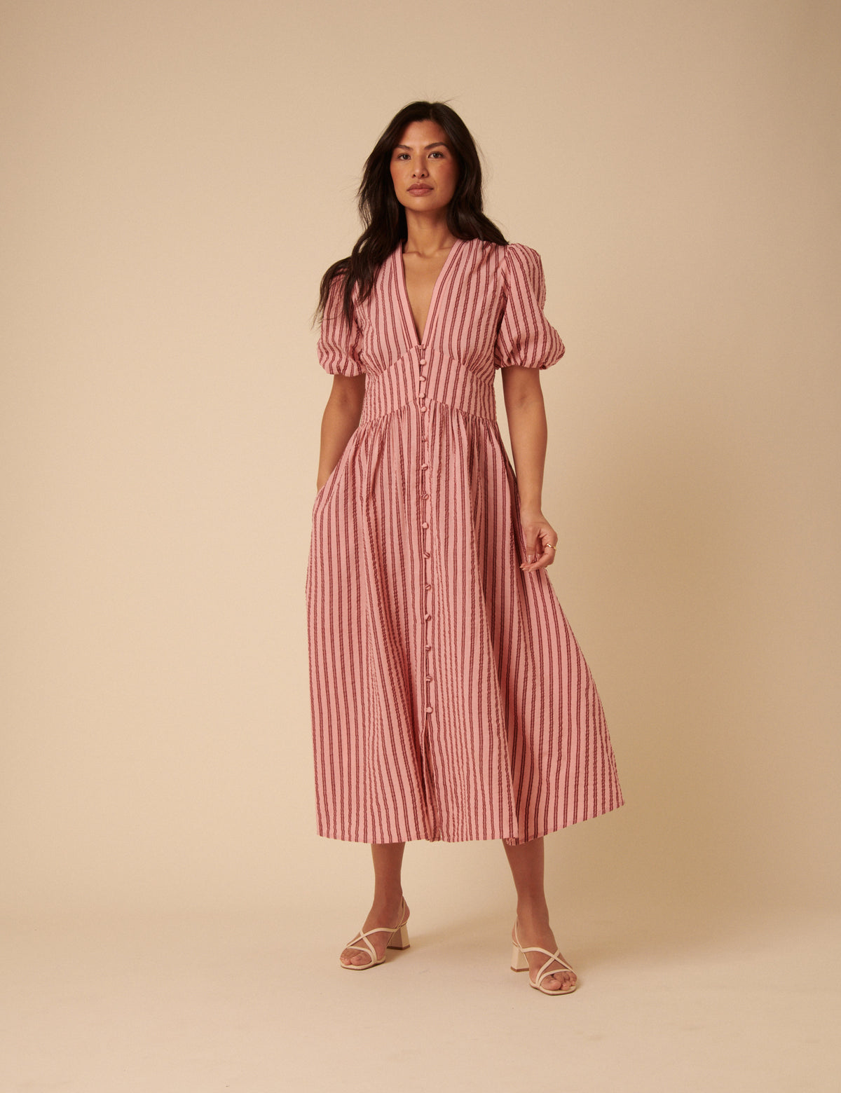 pink and red striped dress Freya Stripe Shift (Red) XS 65% polyester Prink Stripe Ribbed Strapless Maxi
