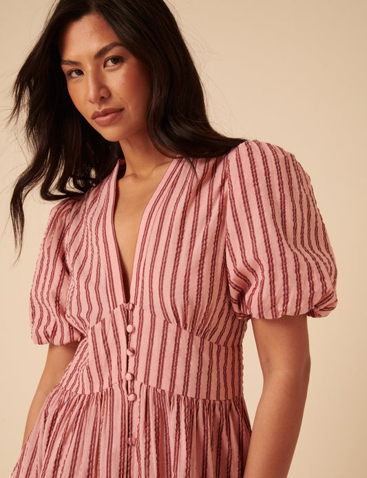 red stripe dress Pink And Red Striped Starlight Midi Dress