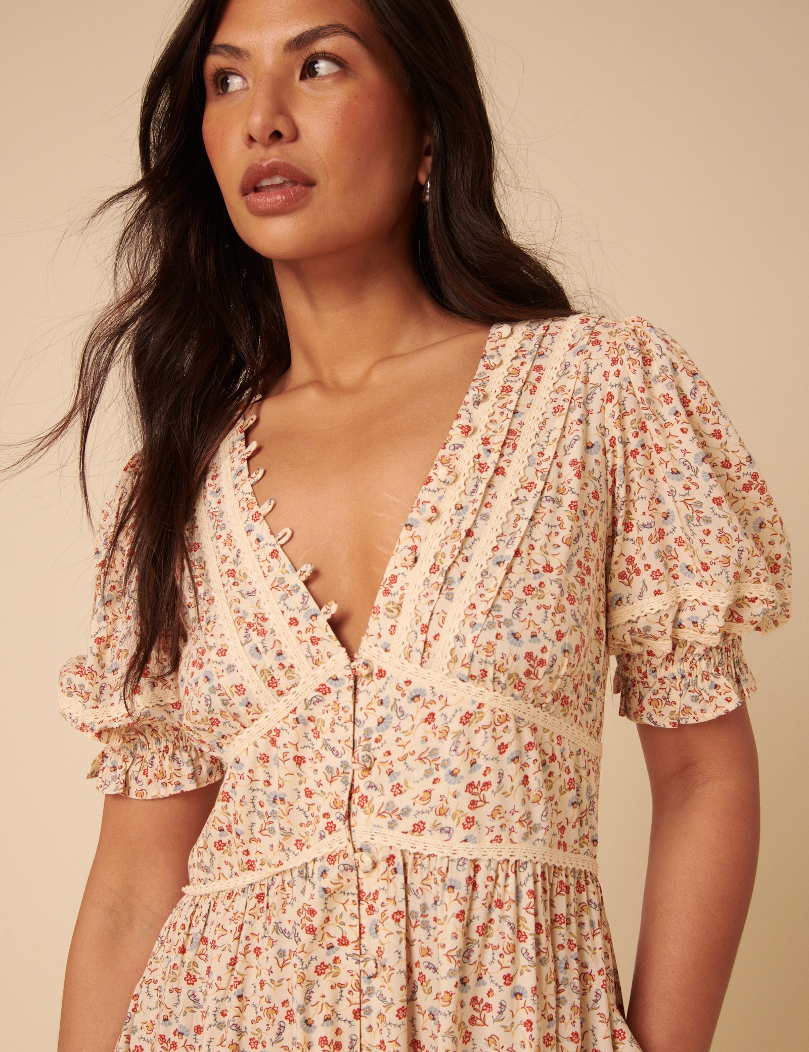 Cream Ditsy Floral Saffy Midi Dress Cream Ditsy Floral Saffy Midi Dress
