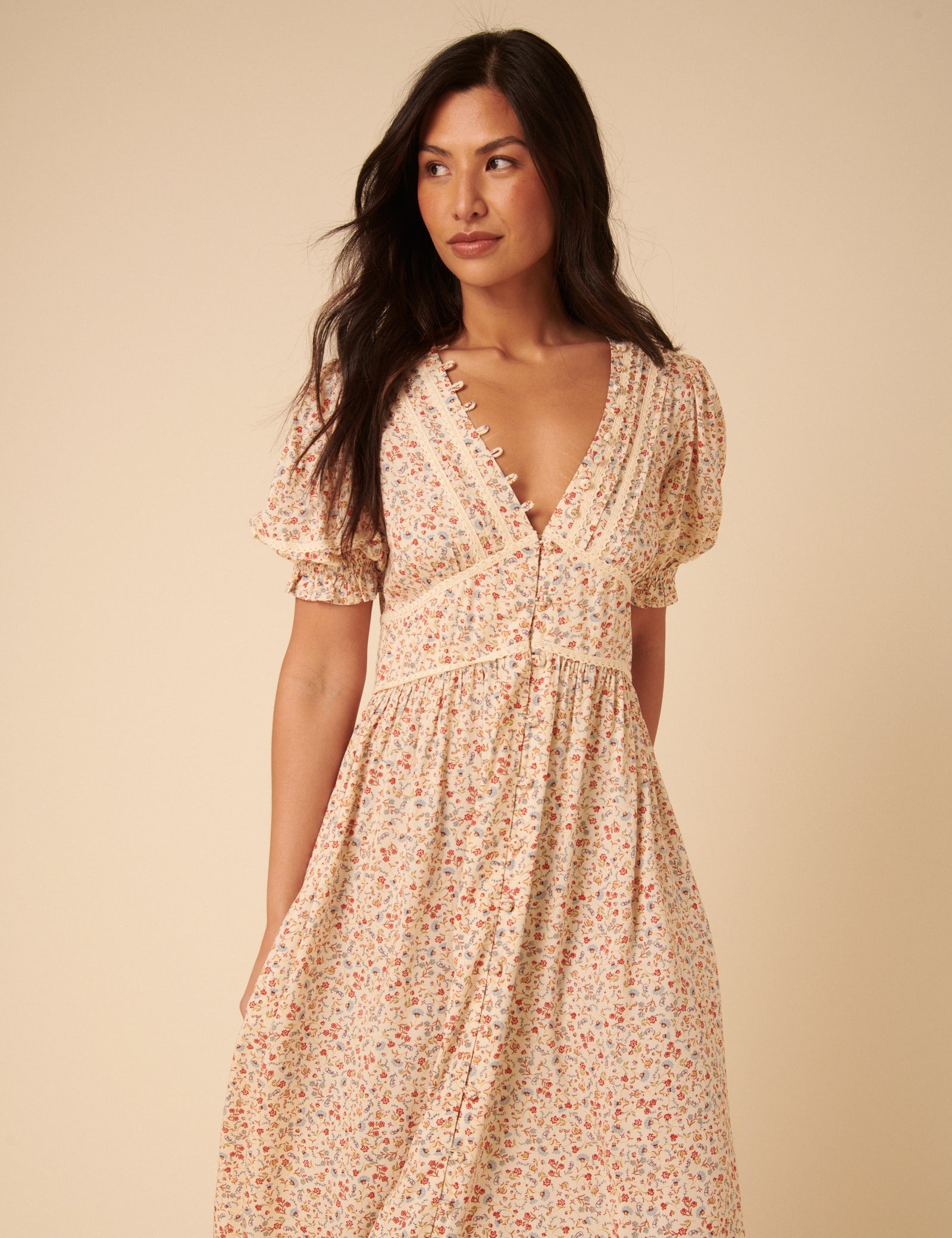 Cream Ditsy Floral Saffy Midi Dress Cream Ditsy Floral Saffy Midi Dress