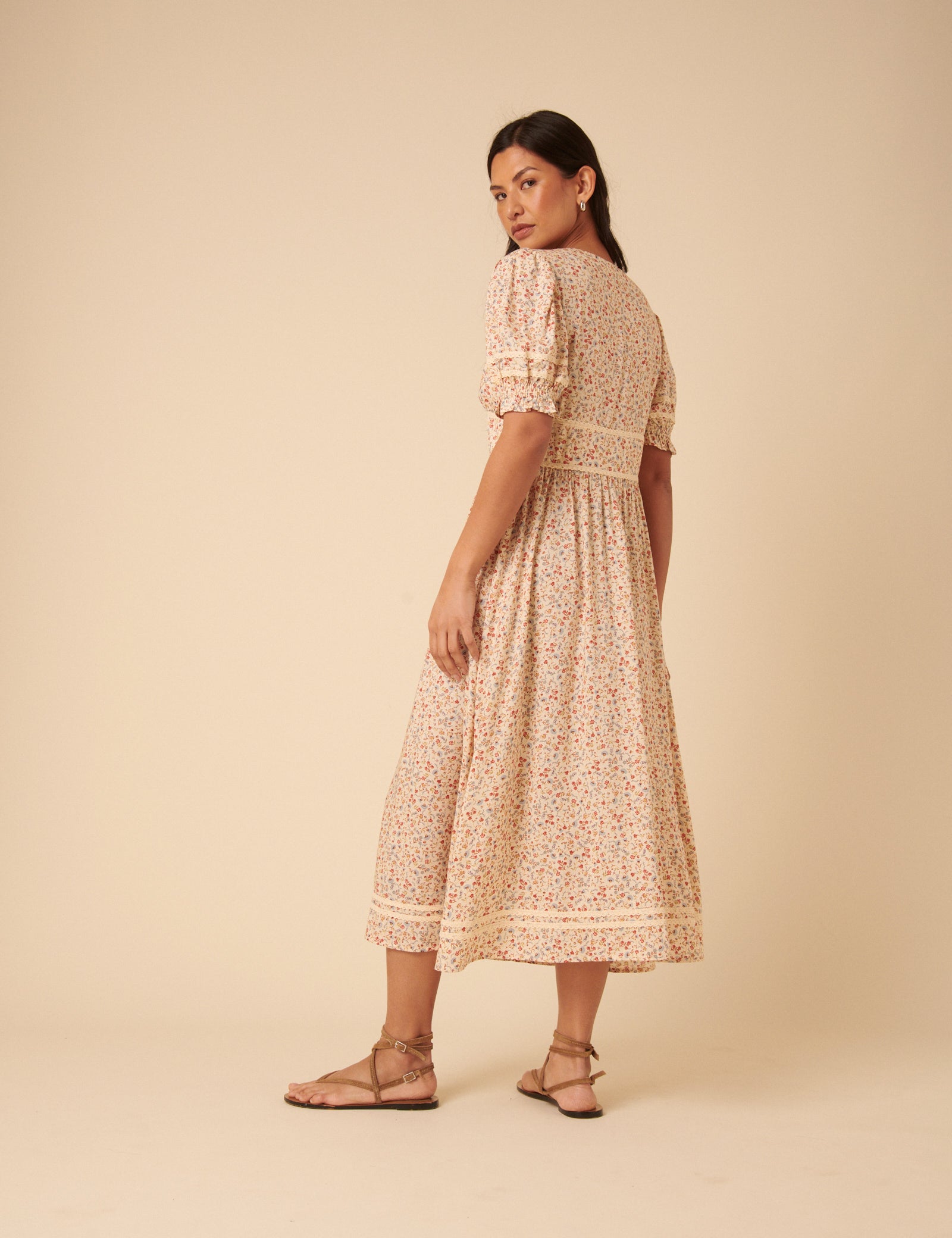 Cream Ditsy Floral Saffy Midi Dress Cream Ditsy Floral Saffy Midi Dress