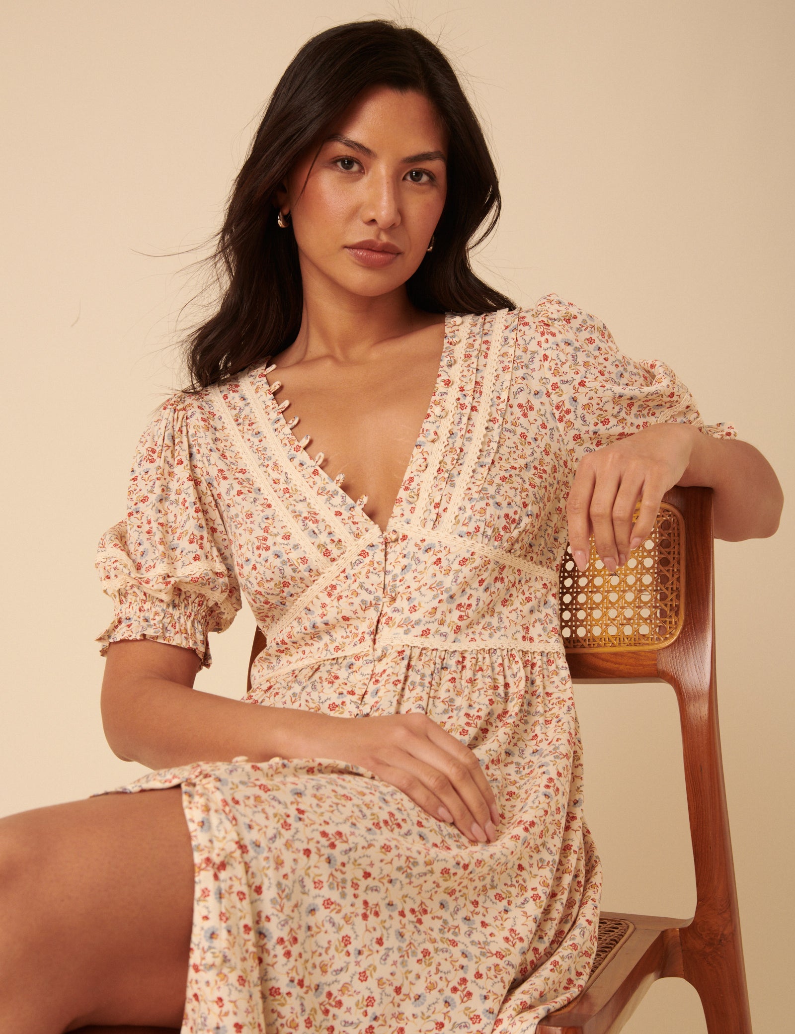 Cream Ditsy Floral Saffy Midi Dress