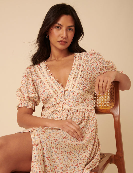 cream ditsy floral lia midi dress Cream Ditsy Floral Lia Midi Dress 69.00 | 