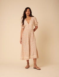 Cream Ditsy Floral Saffy Midi Dress Cream Ditsy Floral Saffy Midi Dress