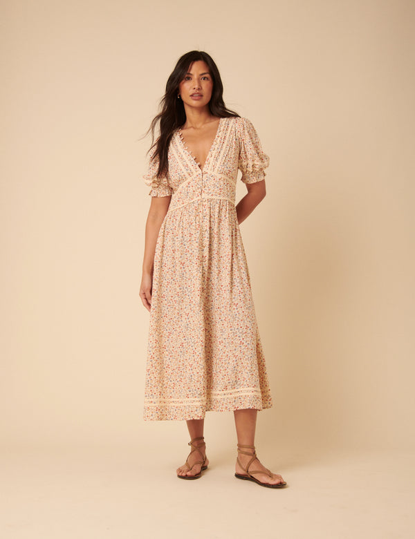 Cream Ditsy Floral Saffy Midi Dress
