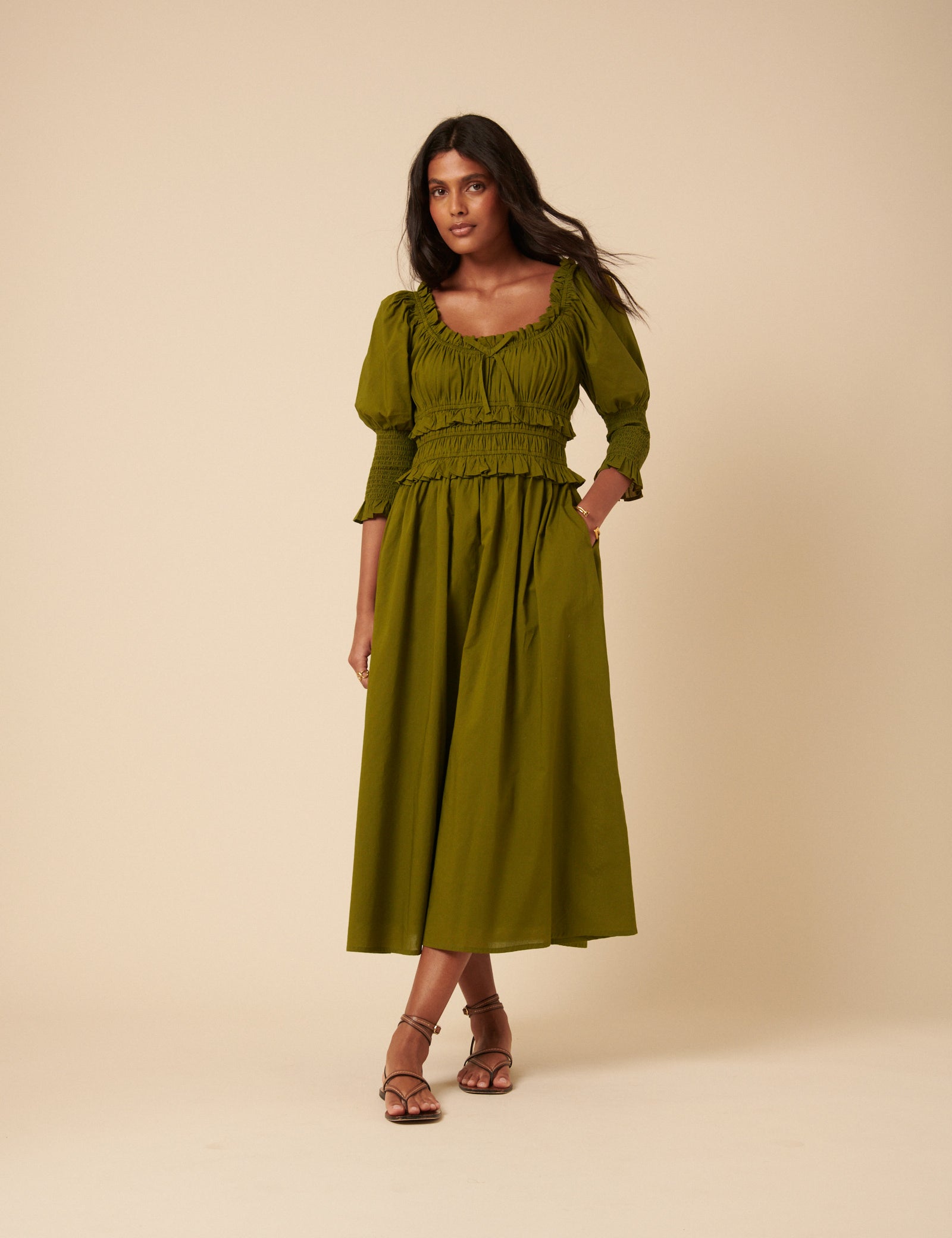 Khaki Ariel Midi Dress Khaki Ariel Midi Dress