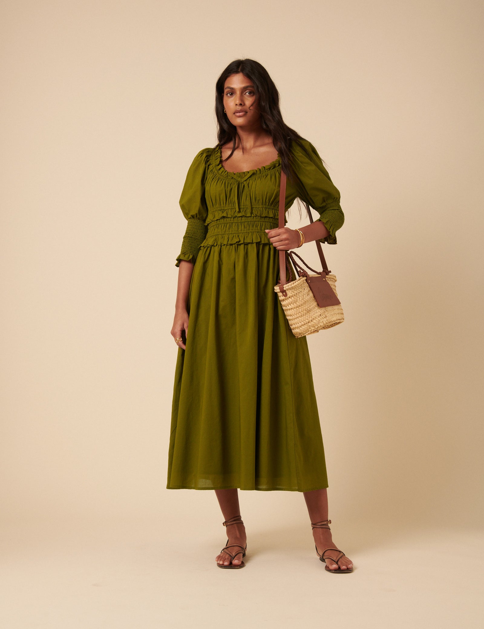 Khaki Ariel Midi Dress Khaki Ariel Midi Dress