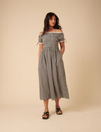 Black Gingham Bardot Adrianna Midi Dress