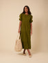 Green Spotty Puff Sleeve Betty Midi Dress