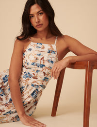 White Floral Ruched Talia Midi Dress