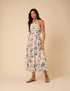 White Floral Ruched Talia Midi Dress