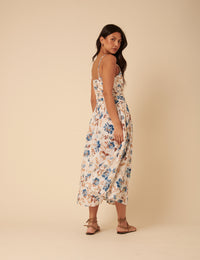 White Floral Ruched Talia Midi Dress
