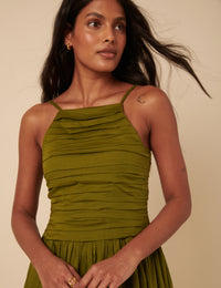 Green Ruched Talia Midi Dress