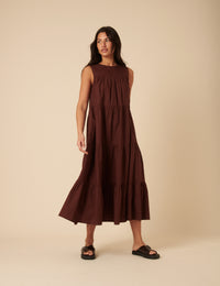Brown Tiered Rosalind Midi Dress